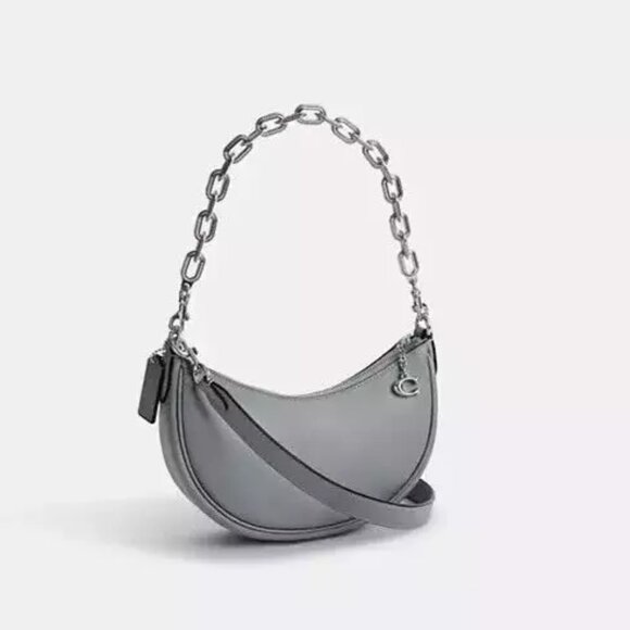Coach Mira Shoulder Bag in Gray / Blue Glovetanned Leather + Chain Strap CM583 - Picture 6 of 14
